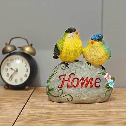 Bird Garden Statue, 6.31 Inch Lifelike Standing Bird with Hope Characters Stone, Small Resins Figurine for Home Table Outdoor Lawn Porch Patio Balcony Yard Decor (b)
