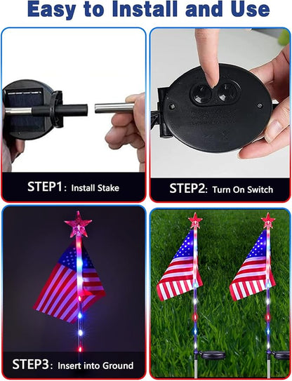 10 Pack Solar American Flag Lights Outdoor, 4th of July Decorations Outdoor, Waterproof Solar Flag Patriotic Lights for Yard, Garden, Pathway, Independence Day, 250th Anniversary (Red White and Blue)