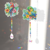 MVVMTOP 2pcs Diamond Art Painting Wind Chime with Crystal Pendant, DIY Parrot Double-Sided Design Special Shape Acrylic Crystal Diamond Ornament, Home Window Garden Hanging Pendant Decoration