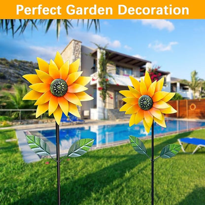 Sunflower Wind Spinner Outdoor, Metal Wind Sculptures with Stake, Outdoor Windmill Flower Pinwheels Decorations for Yard Garden Lawn Patio Decor 46 * 10 inchs