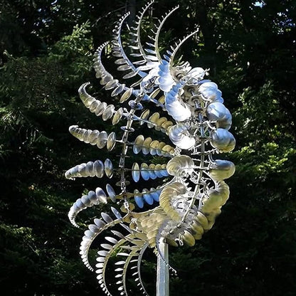 Magical Metal Windmill, Stainless Steel Windmill,Kinetic Metal Wind Spinners Garden Stake, 3D Wind Sculptures Move with The Wind Lawn Solar Wind Catcher Outdoor Patio Garden Decoration (SILVER-1PCS)