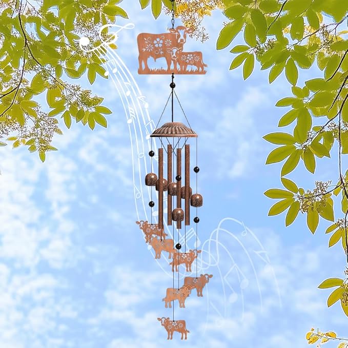 OLYCRAFT Cattle Metal Wind Chimes Outdoors Wind Chime Sympathy Memorial Windchime Iron Windchime Memorial Presents Hanging Windbell for Patio Backyard Home Garden Pendant Decoration - 30 Inch