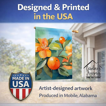 Caroline's Treasures Florida Orange Blossom in Watercolor House Flag Large Porch Sleeve Pole Decorative Outside Yard Banner Artwork Wall Hanging, Polyester, House Size, Multicolor