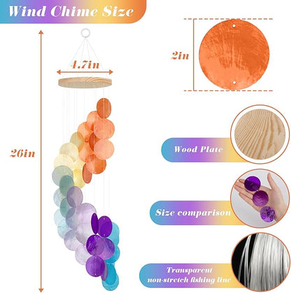 Colorful Gradient Spiral Shape Capiz Shells Windchime,Shell Wind Chimes for Outside,Coastal Wind Chimes for Indoor/Outdoors,Seashell Wind Chimes,Best Hanging Decor for Balconies,Garden,Yard