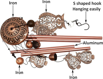 Maydahui Owl Retro Metal Wind Chime (32 Inch H) Memorial Wind Bell Animal Windchime with S Shaped Hook for Indoor and Outdoor Decor Unique Gifts Garden Party