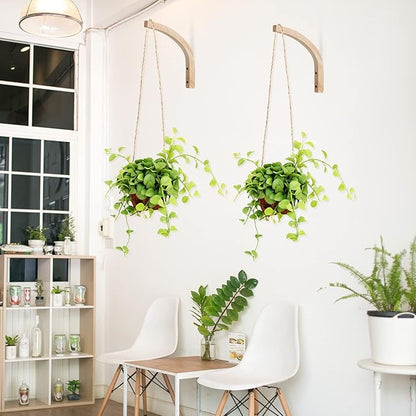Juexica 4 Pcs Plant Hanger Wooden, 8 Inch Hanging Plant Hooks for Indoors and Outdoor, Wall Mounted Hanging Hook Brackets for Planters Lanterns Wind Chimes and Bird Feeders Patio Decor(Wood Color)