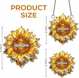 Personalized Grandma Mom Sunflower Acrylic Sun Catcher Gift for Mothers Day, Custom Grandkids Names Window Hanging Decor Ornament Gift for Mama Nana, Faux Stained Glass Ocean Decor