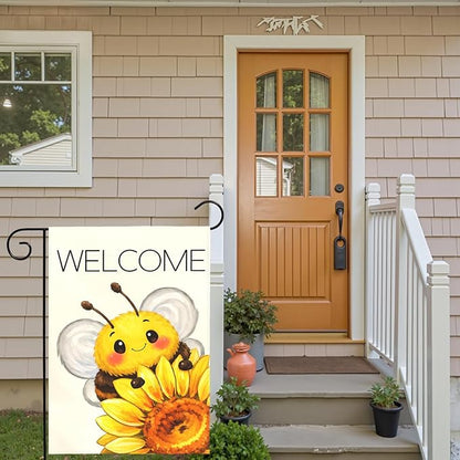 Welcome Garden Flag Cute Bee with Sunflower Outdoor Yard Flags Spring Summer Garden Double Sided Bee Banner for Lawn Yard Porch Patio Farmhouse Rustic Outdoor Seasonal Home Decor 12x18 Inch
