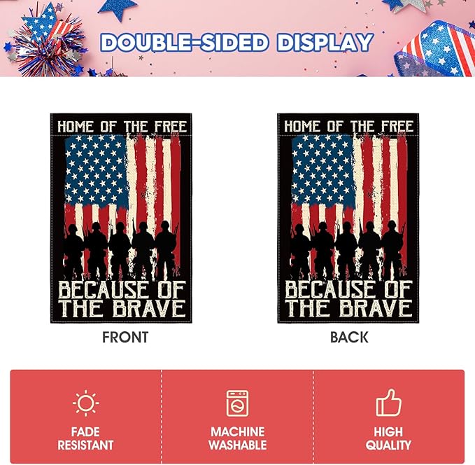 AVOIN colorlife Memorial Day Patriotic Garden Flag 12x18 Inch Double Sided, Veteran USA flag 4th of July Independence Day Yard Outdoor Decoration