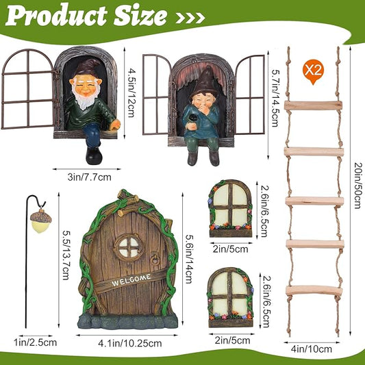 7 Pcs Fairy Garden Accessories Tree Hugger Gnome Statue Fairy Door Window Set Dwarf Elf Landscape Figurine Out The Door Resin Sculpture Hanging Tree Faces Decor for Trees Outdoor Decor
