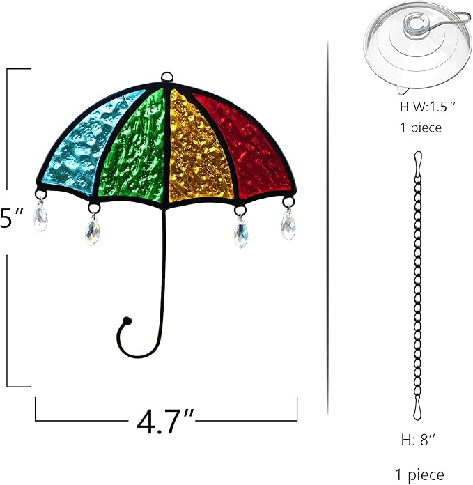 BOXCASA Umbrella Decor Suncatchers for Windows,Stained Glass Suncatchers Crystals Rainbow Umbrella,Stained Glass Window Crystal Beads Decor for Home,Living Room Bedroom Kitchen