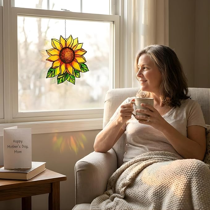 Sunflower Flower Handmade Resin Suncatchers, Artisan Sun Catcher, Stained Glass Effect, Flower Suncatchers for Window Hanging, Garden Decor, Gift for Mother's Day Mom Women Grandma Wife