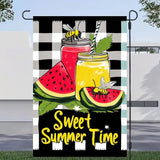 BlissYard Sweet Summer Time Garden Flag Watermelon Buffalo Plaid Lemon Welcome Small Flags for Outside Double Sided Juice Seasonal Banner Farmhouse Outdoor Yard Decoration 12x18 Inch