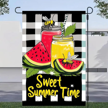 BlissYard Sweet Summer Time Garden Flag Watermelon Buffalo Plaid Lemon Welcome Small Flags for Outside Double Sided Juice Seasonal Banner Farmhouse Outdoor Yard Decoration 12x18 Inch