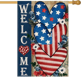 AVOIN colorlife Patriotic 4th of July Welcome House Flag 28x40 Inch Double Sided, Memorial Day American Stars and Stripes Love Heart Yard Outdoor Decoration