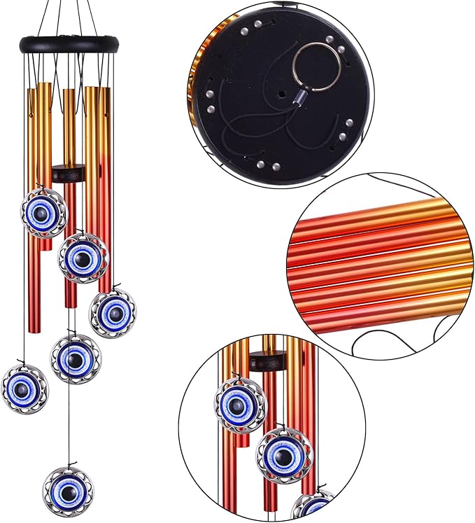 Blue Evil Eyes Amulet Wind Chimes Outdoor Hanging Decor, Evil Eye Wind Bells, Mobile Evil Eye Blessing Windcatcher, Blue Evil Eye Wind Chimes for Home, Gift for Mom, Balcony, Patio, Garden Decoration