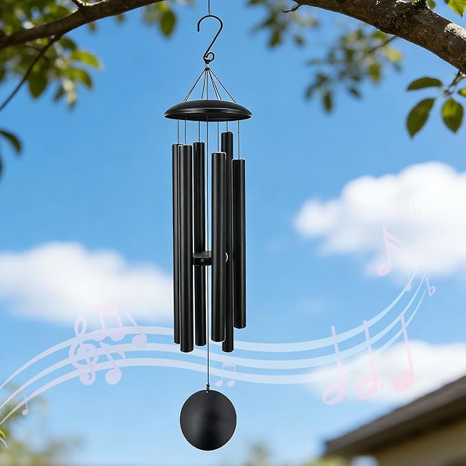 45 Inch Memorial Wind Chimes Outdoor, Large Deep Tone with 6 Heavy Aluminum Tubes, Hand-Tuned Sympathy Gift for Loss of Loved One, Garden Hanging Decor for Yard, Black (45")