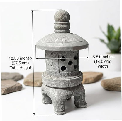 Japanese Garden Decor Solar Pagoda Light, Outdoor Stone Finish Pagoda Garden Statue with Auto On/Off for Patio Yard, Pet Decors