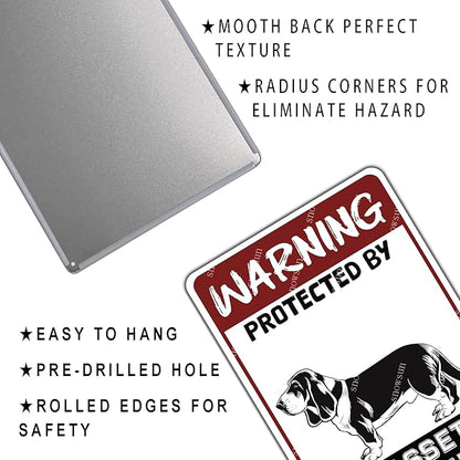 snowsun Warning Metal Signs Protected by Basset Hound Dog Tin Sign for Home Garden Yard Street Wall Decor 8×12 Inches