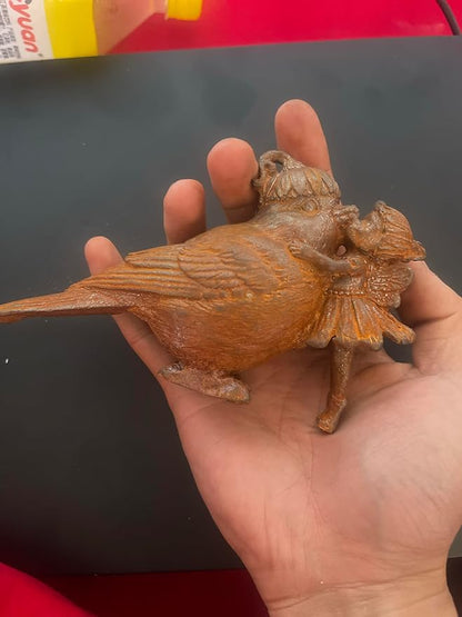 Cast Iron Fairy & Bird Garden Statue – Vintage Rustic Outdoor Decor, Heavy-Duty Metal Figurine for Patio Lawn Porch Flower Beds & Home Accents, Weather-Resistant Yard Ornament (Rustic-A)