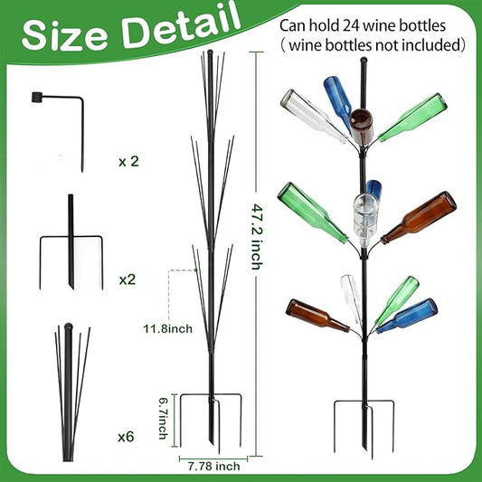 2 Pcs 12 Heavy Duty Metal Wine Bottle Tree Garden Outside 47 Inches Tall Decorative Colorful Glass Bottle Holders Artificial Rustproof Display Stand Garden Art for Lawn Yard Outdoor Decor