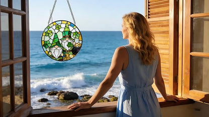Funoasis Stained Glass Window Hanging Suncatcher - 6.3 Inches St. Patrick's Day Gnome Clover and Gold Coin Ornaments Sun Catcher Home Decor Spring Decoration