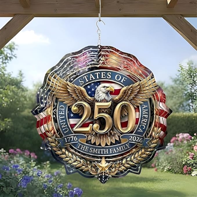 Patriotic Eagle USA 250th Anniversary Wind Spinner, 1776-2026 Metal Outdoor Decor, Liberty Bell & Betsy Ross Design, Independence Day Gift, 8-inch Spinner 3