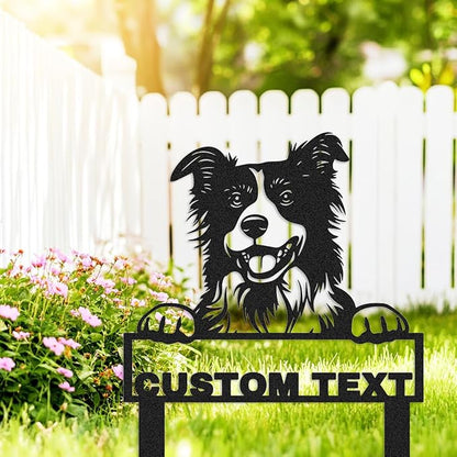 Custom Border Collie Dog Garden Stake Metal Name Sign, Personalized Dog House Garden Sign Customized Border Collie Welcome Signs Address Plaque Gardening Decor Gift for Gardeners Dogs Lover