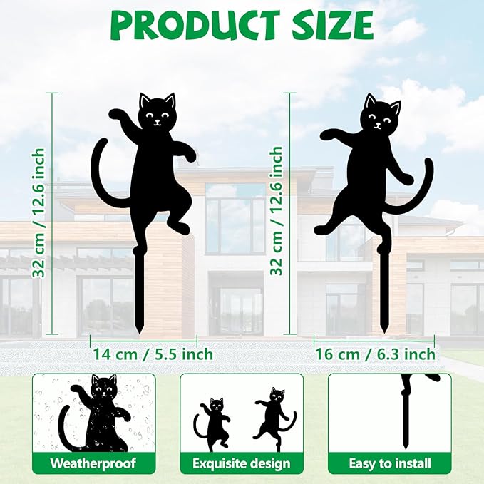 GLOBLELAND 2 Pcs Dancing Cat Garden Stakes for Yard Decor Black Cat Silhouette Metal Stakes Funny Animals Statues Lawn Yard Signs for Cat Lovers Outdoor Party Patio Landscape Decor