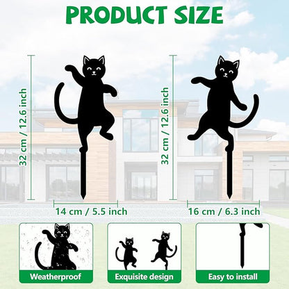 GLOBLELAND 2 Pcs Dancing Cat Garden Stakes for Yard Decor Black Cat Silhouette Metal Stakes Funny Animals Statues Lawn Yard Signs for Cat Lovers Outdoor Party Patio Landscape Decor