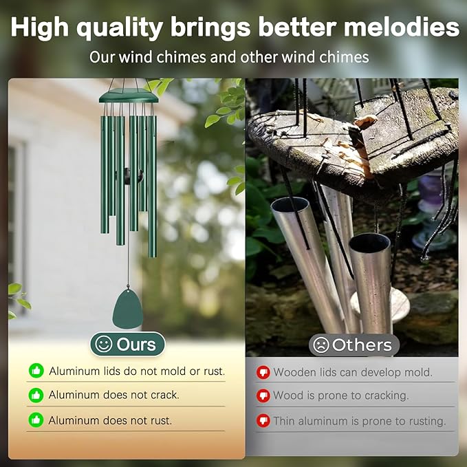 Wind Chimes Outdoor Outside - 6 Tubes 26" Memorial Garden Chime,Retirement & Sympathy Gift for Outdoor Patio Yard Decoration, Retired Gift for Mom Women Grandma Neighbors Green