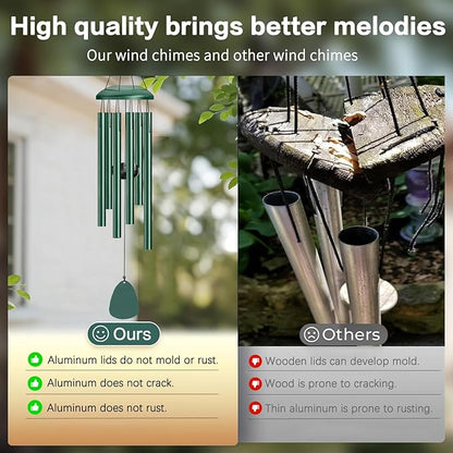 Wind Chimes Outdoor Outside - 6 Tubes 26" Memorial Garden Chime,Retirement & Sympathy Gift for Outdoor Patio Yard Decoration, Retired Gift for Mom Women Grandma Neighbors Green