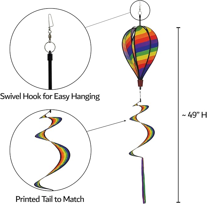In the Breeze 0980 Rainbow Swirl Hot Air Balloon Spinner-Outdoor Hanging Decoration