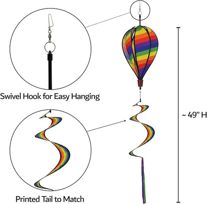 In the Breeze 0980 Rainbow Swirl Hot Air Balloon Spinner-Outdoor Hanging Decoration