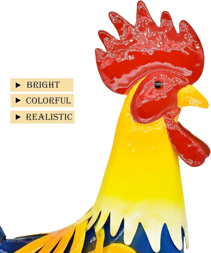 Metal Rooster Yard Art Chicken Garden Outdoor Decor, Metallic Roosters Statue & Sculpture Decorations for Kitchen Farm Lawn Patio Backyard Housewarming