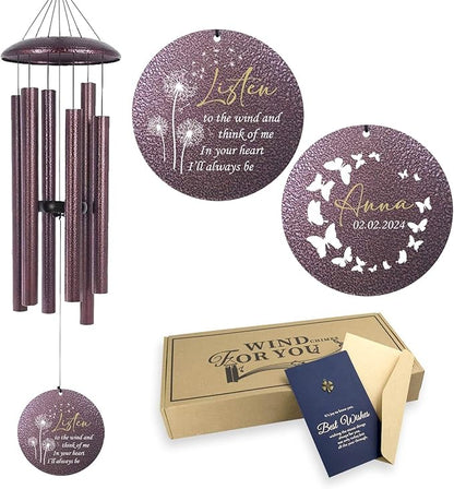 ASTARIN Memory 32 inch Wind Chimes for Loved Ones Lost, Custom Butterfly Dandelion Wind Chime, Memorial Windchime Funeral Gifts for Loss of Mother, Death, Produced in USA