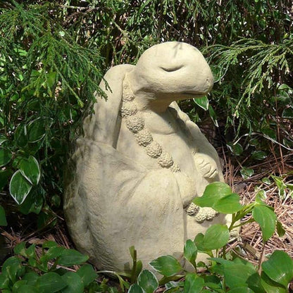 Modern Artisans Meditating Turtle - Cast Stone Garden Sculpture : Large Size, Antique Stone Finish