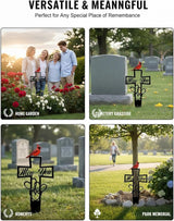 Metal Cemetery Memorial Plaque for Remembrance Cardinal Graveyard Decorations for Humans Red Bird Markers Cross Sign Garden Outdoor Stake Miss You Headstones Easter Sympathy Gifts Tombstones(3pcs)