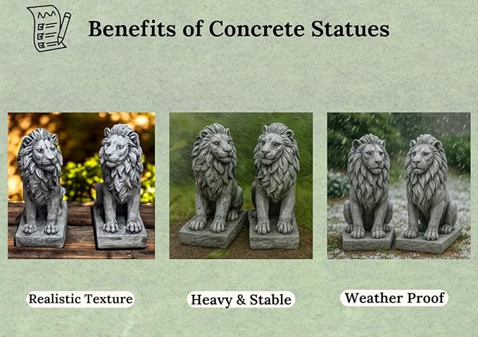 Lions Outdoor Sculpture Concrete Animals Statue Garden Painted Figure Yard Stone Decoration Front Door Entrance Figurines Pair of Lions on Pedestal Cement Gift