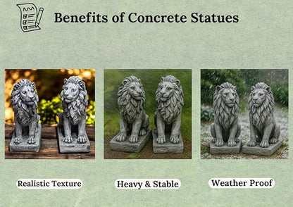 Lions Outdoor Sculpture Concrete Animals Statue Garden Painted Figure Yard Stone Decoration Front Door Entrance Figurines Pair of Lions on Pedestal Cement Gift