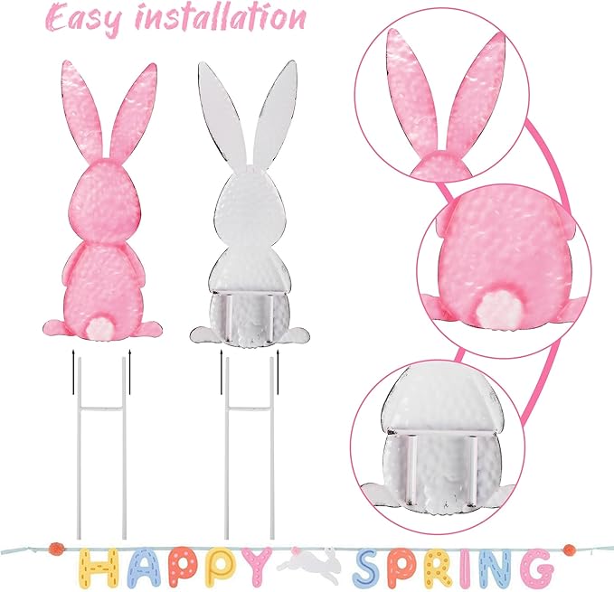 Treewoll5 Packs Easter Garden Stakes Decorations, Metal Bunny Yard Signs, Adorable Rabbit Stakes in Five Colors for Courtyard Patio Spring Lawn Holiday Outdoor Display Props