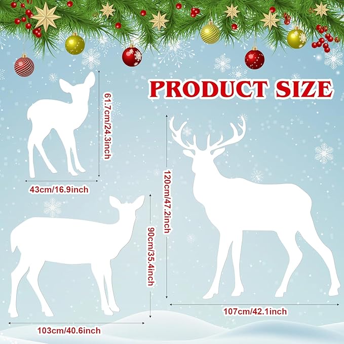 3-Piece Deer Family Silhouette Set 47 Inch Christmas Reindeer Yard Decoration Outdoor Weather-Resistant PVC Xmas Deer Outside Decor for Lawn Garden Pathway Display with 6 Ground Stakes