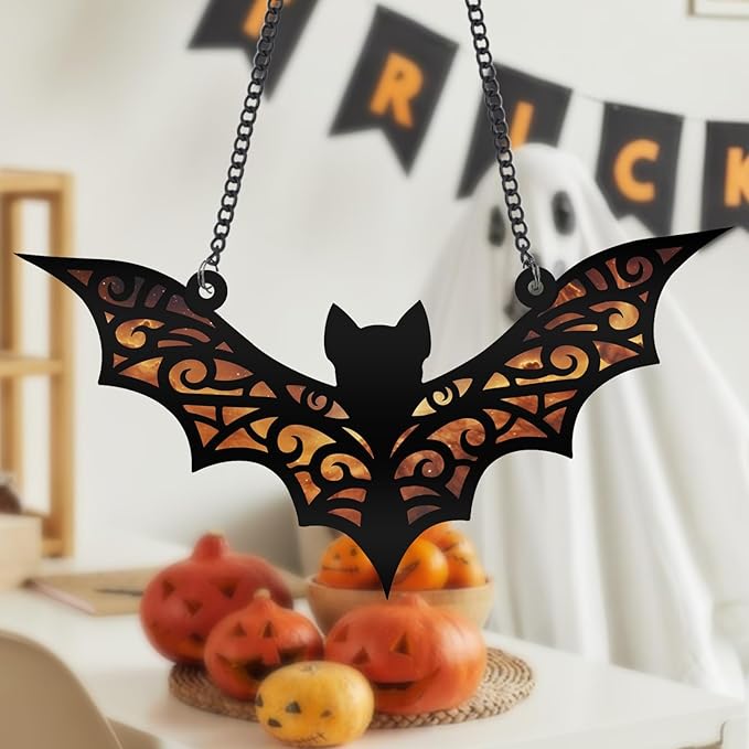 Bat Suncatcher Bat Stained Glass Window Hanging Halloween Decorations Indoor Wall Decor Living Room Birthday Party Favors Gifts for Women, 6.3 Inch