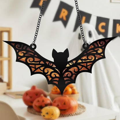 Bat Suncatcher Bat Stained Glass Window Hanging Halloween Decorations Indoor Wall Decor Living Room Birthday Party Favors Gifts for Women, 6.3 Inch