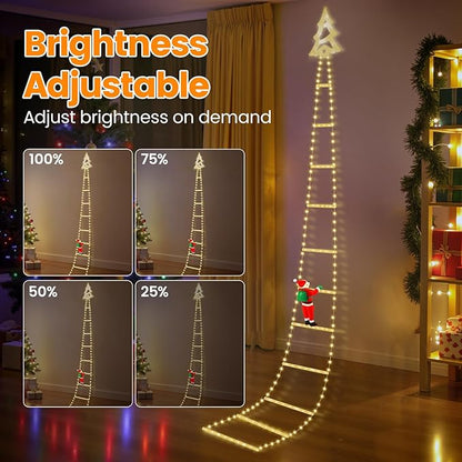 Christmas Ladder Lights with Santa Claus, 248 LED Rope Ladder Light, 8 Lighting Modes & 6H Timer, Waterproof Xmas Decorations Light for Indoor Outdoor, Yard, Porch, Wall, Christmas Tree Decor