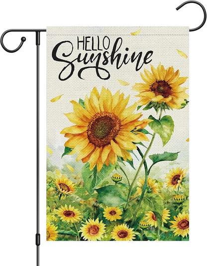 Spring Summer Sunflower Garden Flag 12x18 Inch Double Sided Burlap for Outside，Hello Sunshine Yard Sign Seasonal Holiday Outdoor Decoration