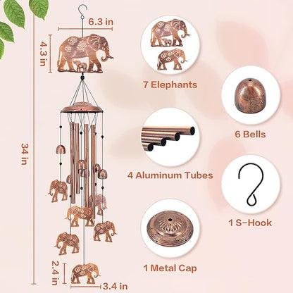 Elephant Wind Chimes for Outside,Elephant Gifts for Women Men/Memorial/House Warming Gift/Birthday Gifts Metal windchimes Outdoors/Indoors,Garden Decor,Patio,Home,Porch,Yard Decorations
