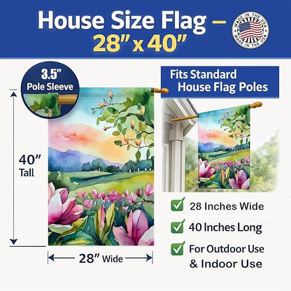 Caroline's Treasures Louisiana Magnolias in Watercolor House Flag Large Porch Sleeve Pole Decorative Outside Yard Banner Artwork Wall Hanging, Polyester, House Size, Multicolor