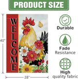 Dyrenson Welcome Spring Summer Rooster 28 x 40 House Flag Double Sided, Farm Animal Daisy Flower Red Garden Yard Decoration, Farmhouse Butterfly Burlap Outdoor Decor Decorative Large Flag