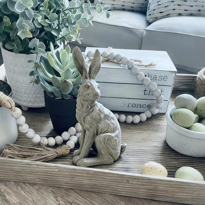 DiliComing Outdoor Rabbit Garden Statue - 12 Inch Large Easter Bunny Decor Grey Resin Animal Sculpture for Home Lawn Yard Decorations Womens Gifts
